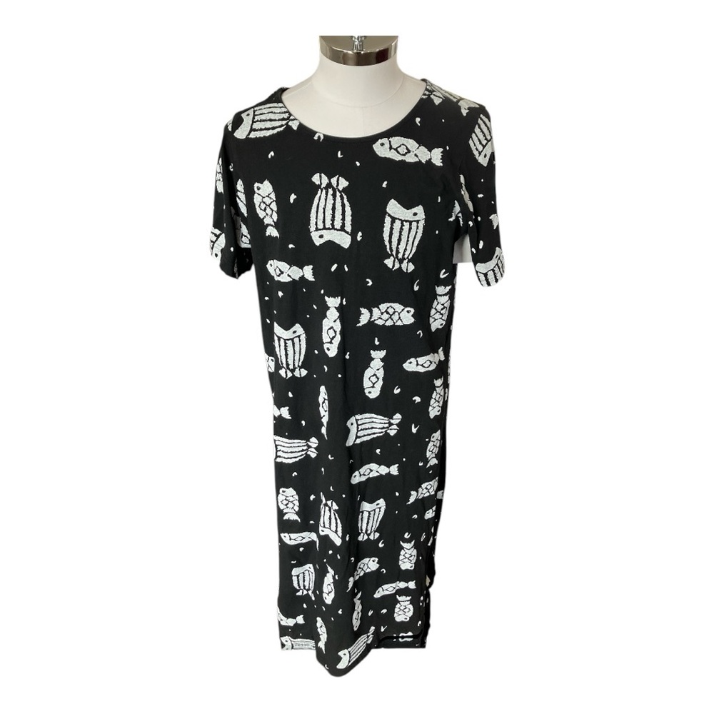 Cotton Connection Black midi Beach Dress White Fish Pattern Cotton Size Large